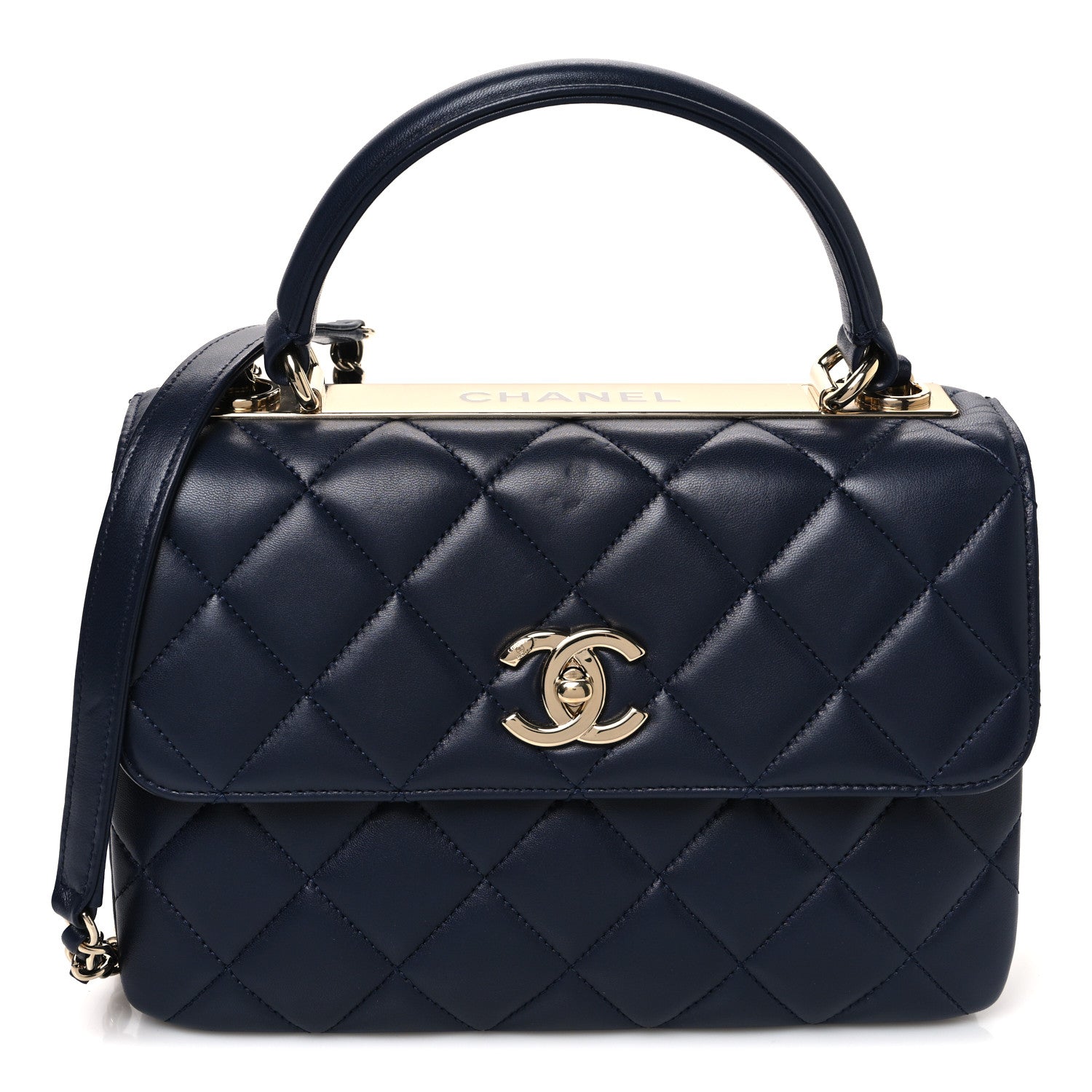 Lambskin Quilted Small Trendy CC Flap Dual Handle Bag Navy