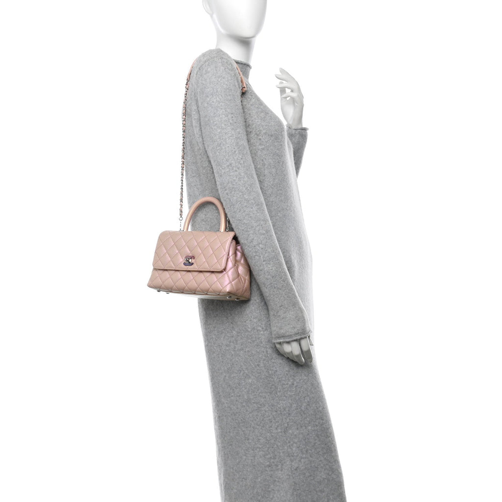 Iridescent Caviar Quilted Mini Coco Handle Flap Light Pink