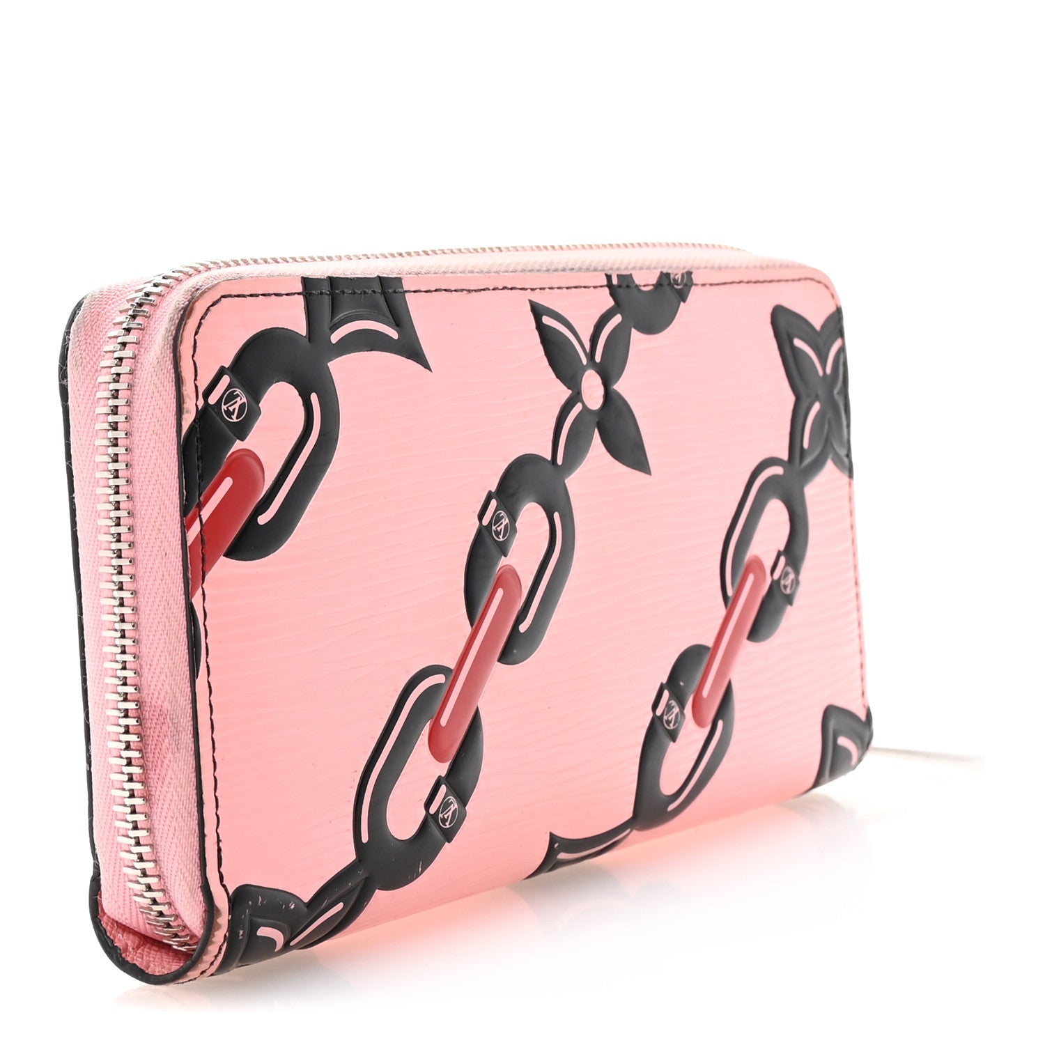 Epi Chain Flower Print Twist Zippy Wallet Pink