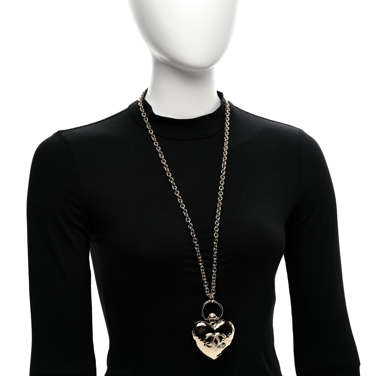 Metal CC Heart Locket Necklace Gold