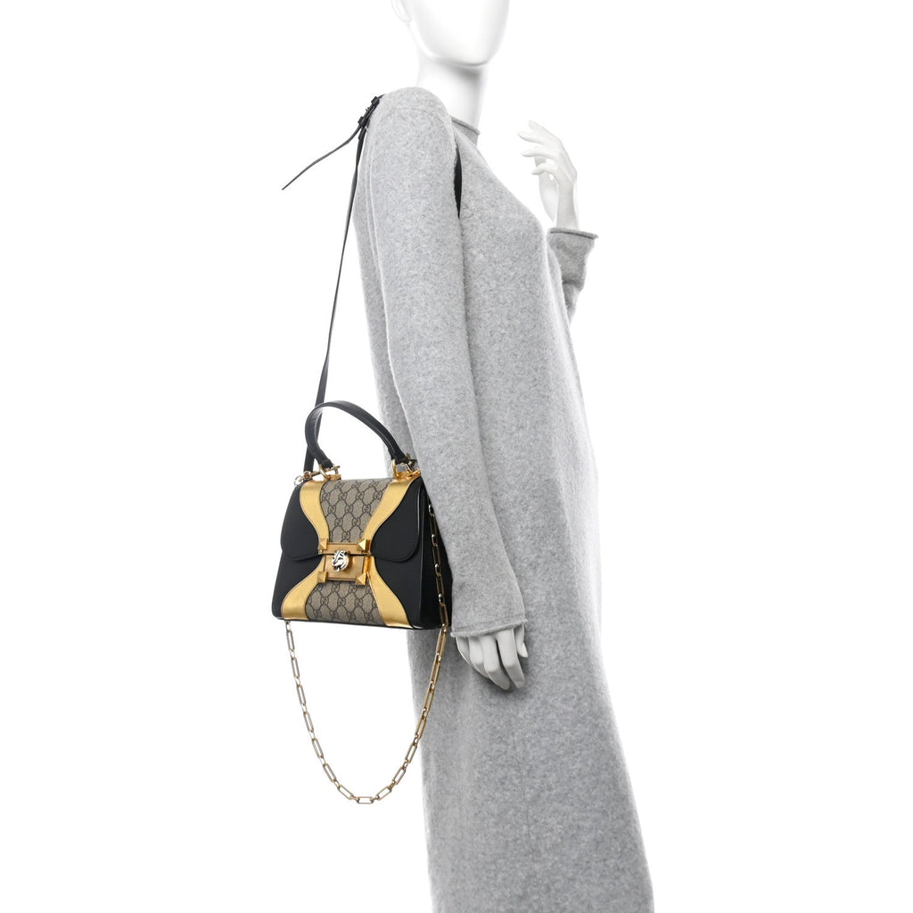 GG Supreme Monogram Small Osiride Top Handle Bag Black Gold