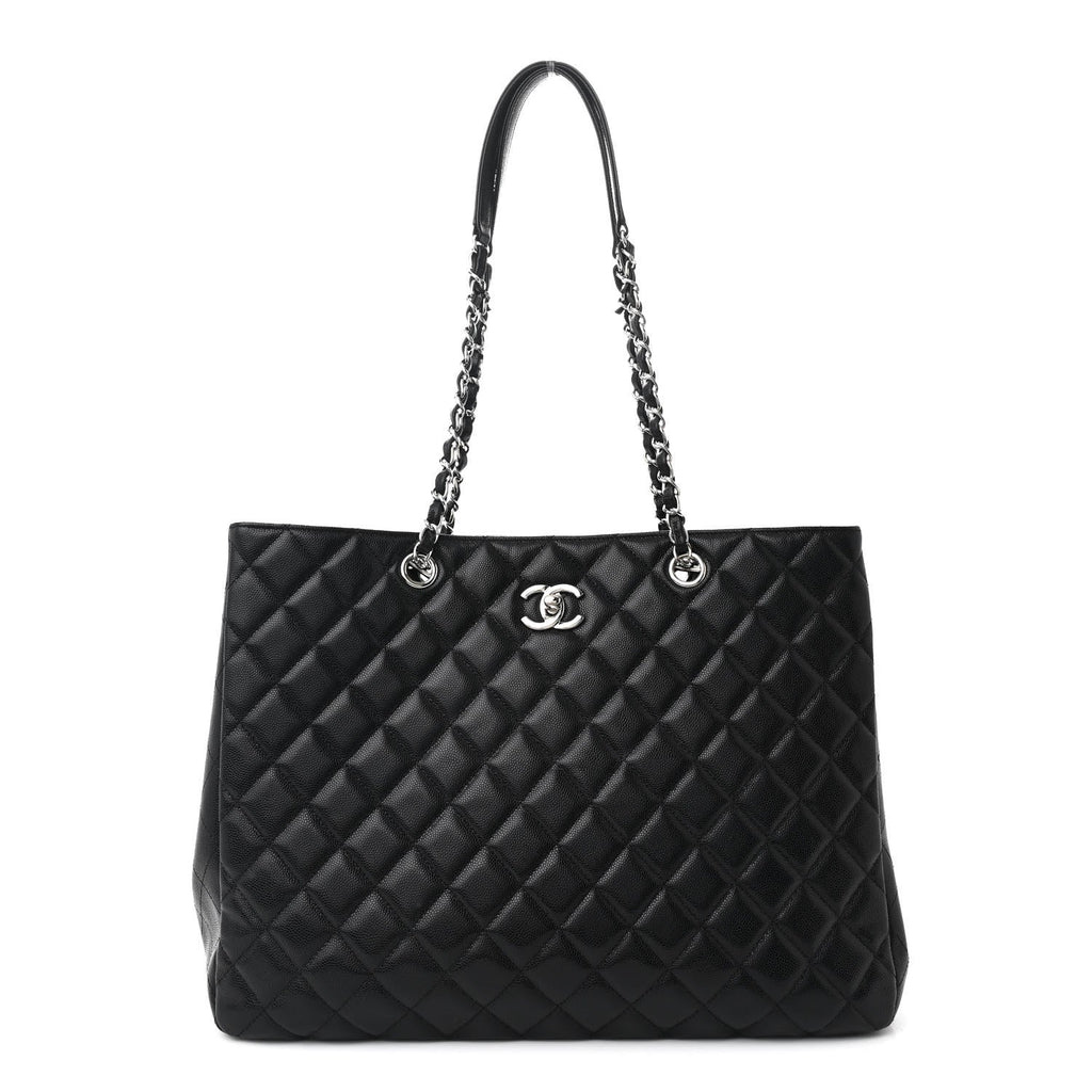 Caviar Quilted Large Shopping Tote Black