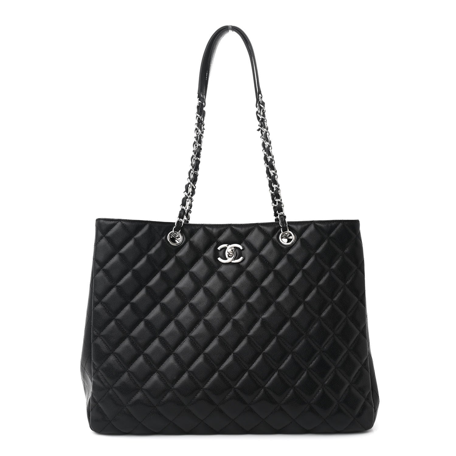 Caviar Quilted Large Shopping Tote Black