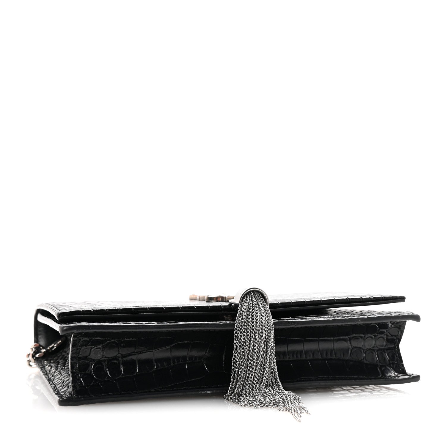 Calfskin Crocodile Embossed Kate Monogram Tassel Chain Wallet Black