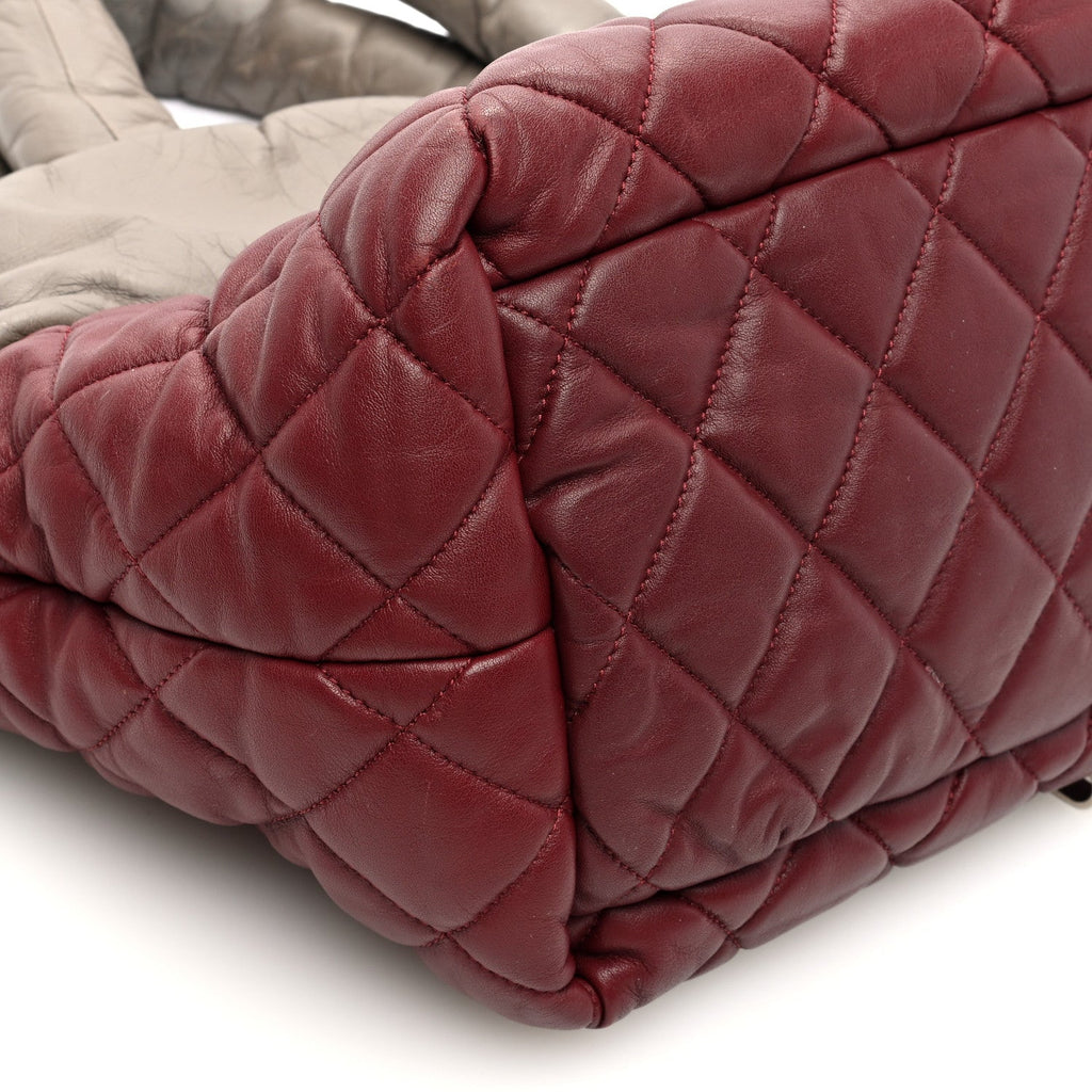 Lambskin Quilted Small Coco Cocoon Reversible Tote Grey Burgundy