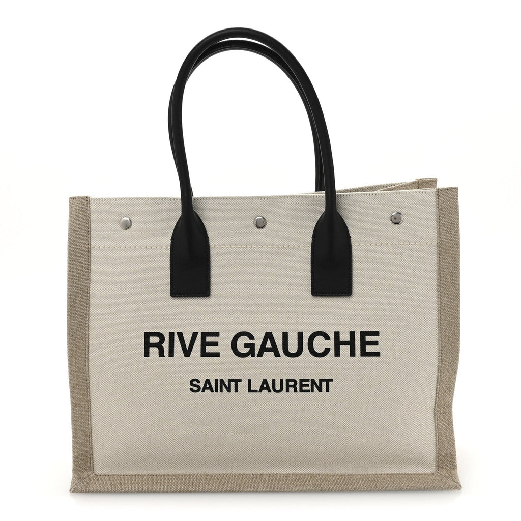 Linen Calfskin Small Rive Gauche Tote Greggio Natural