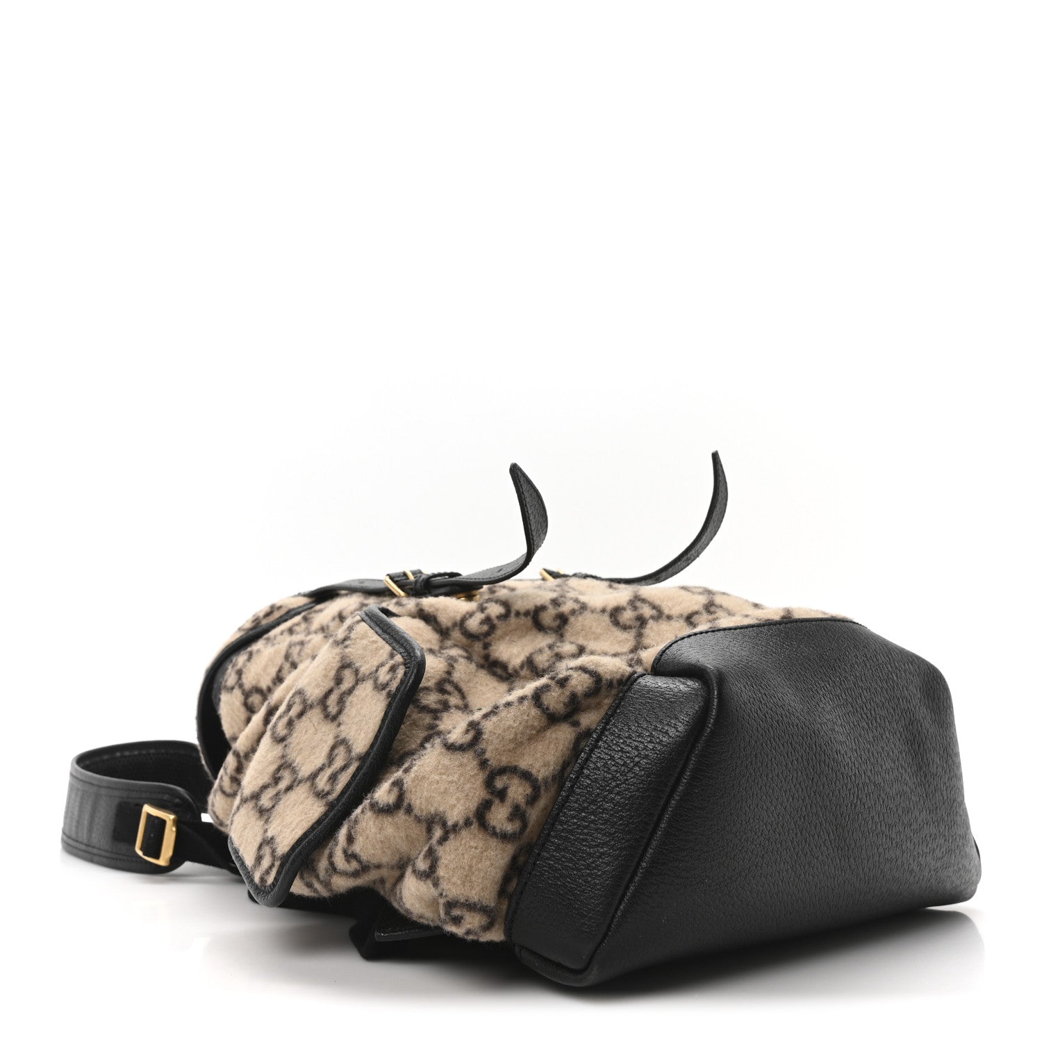 Covered Wool GG Monogram Large Double Buckle Backpack Beige Ebony Black
