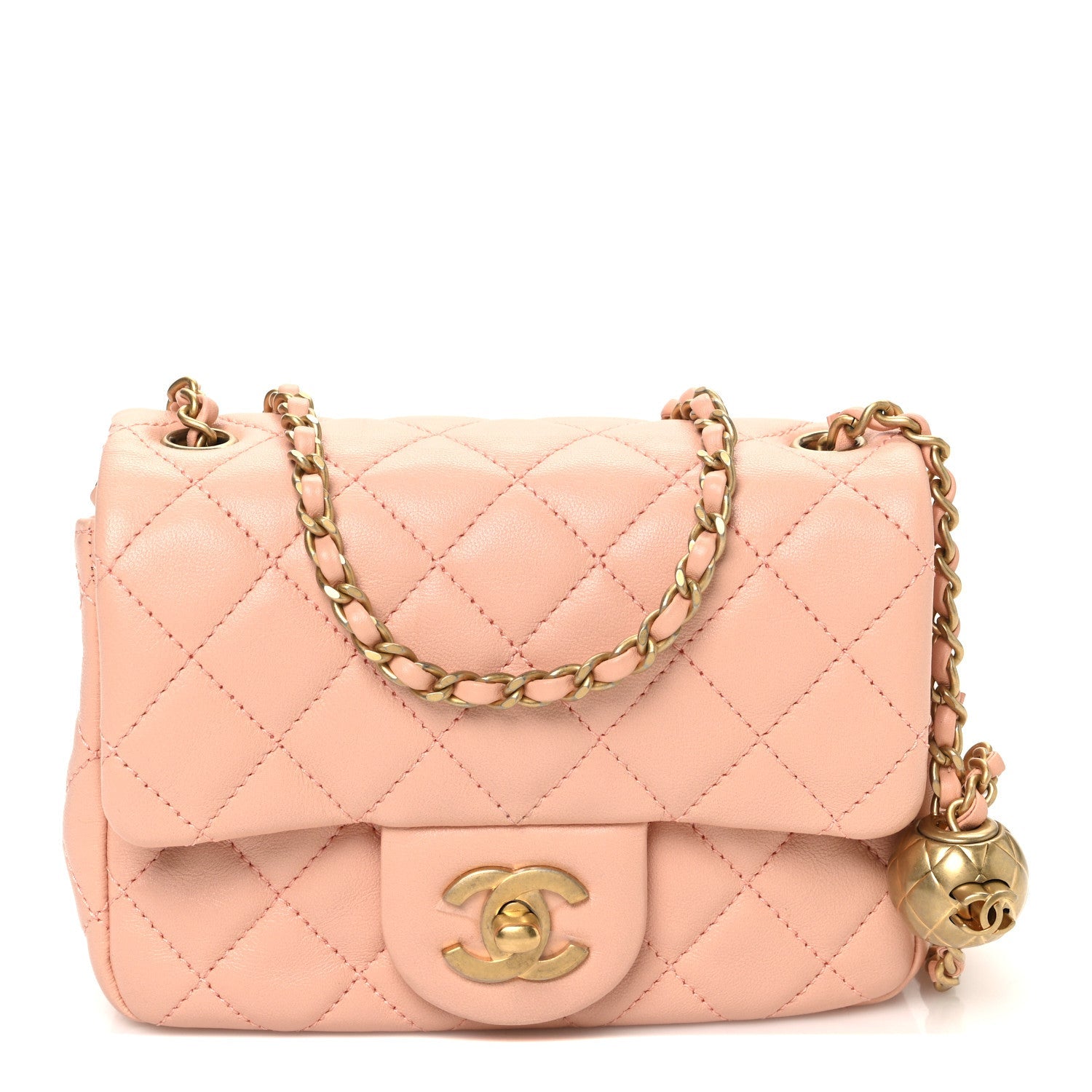 Lambskin Quilted Mini Pearl Crush Flap Light Orange