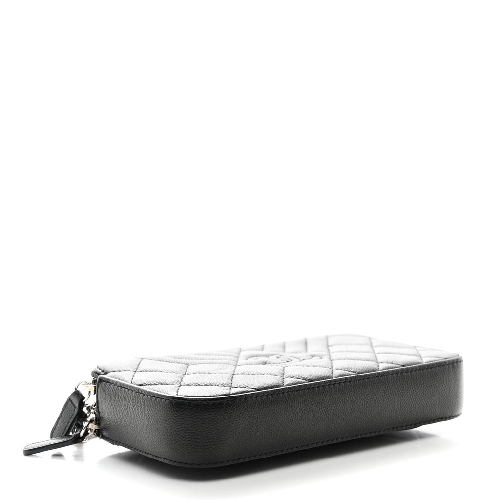 Caviar Quilted Diamond Small CC Duo Clutch With Chain Black