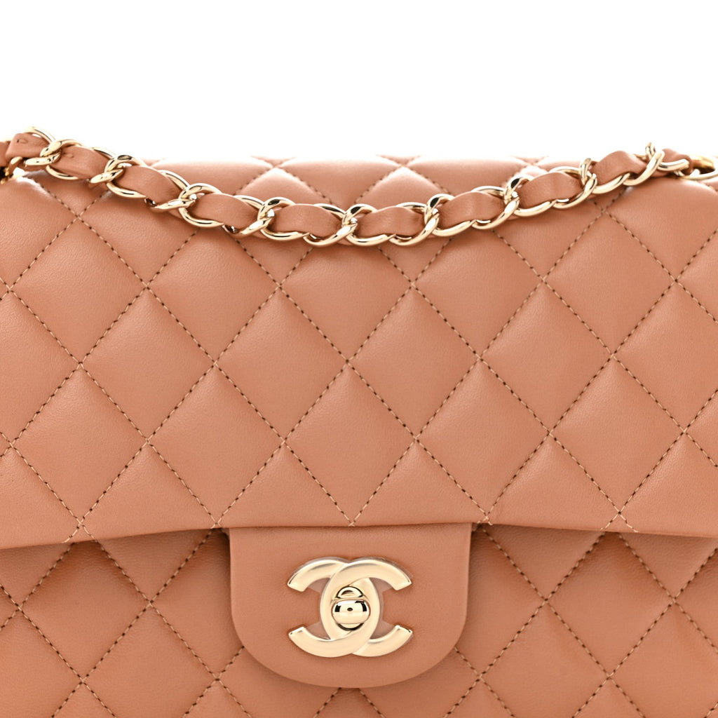 Lambskin Quilted Medium Double Flap Brown