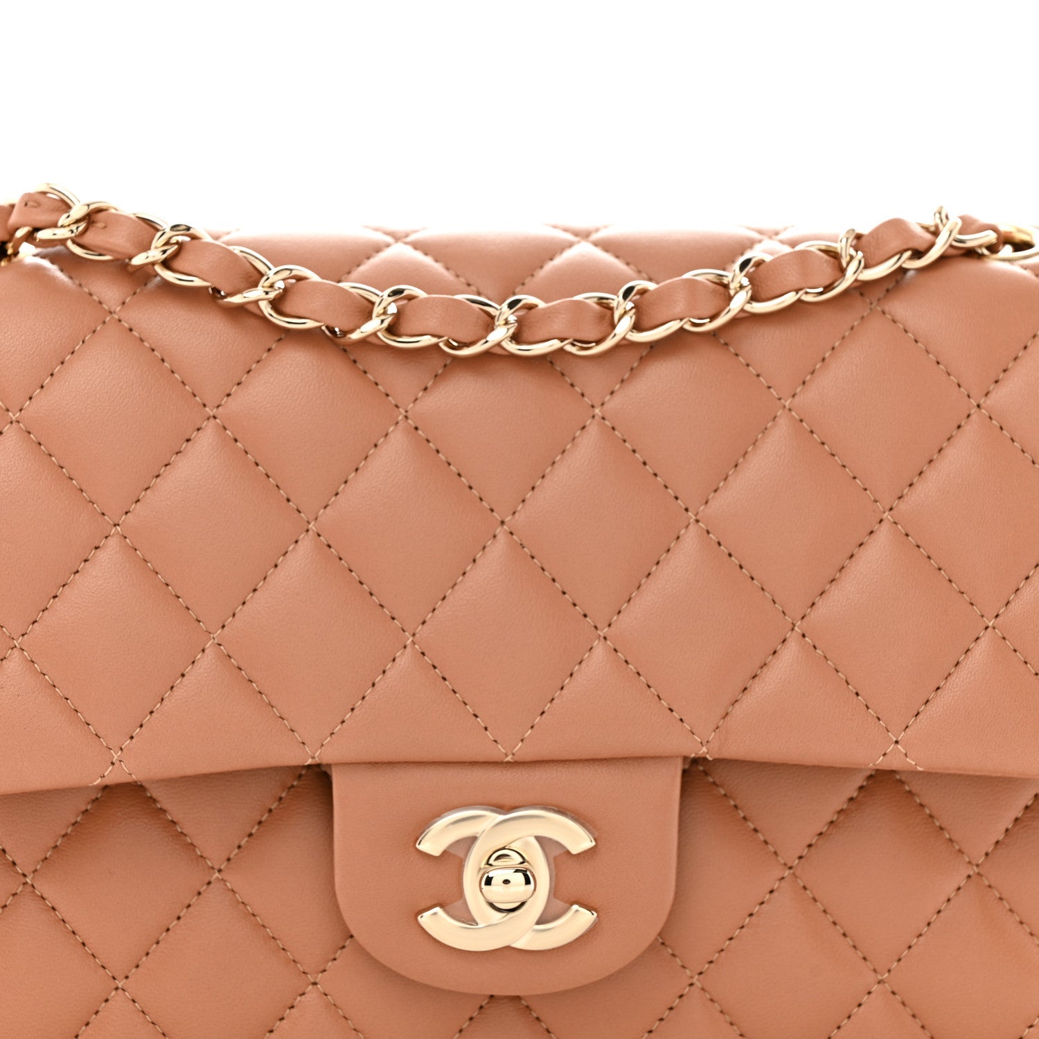 Lambskin Quilted Medium Double Flap Brown