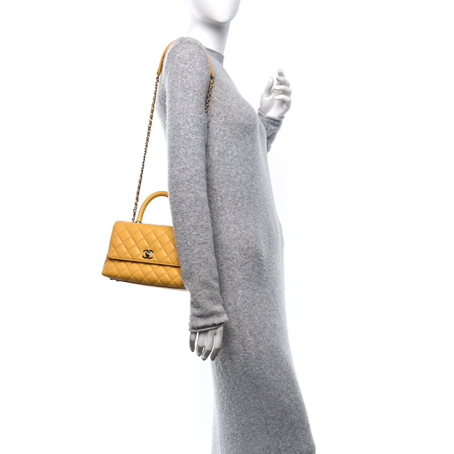 Caviar Lizard Embossed Quilted Mini Coco Handle Flap Yellow