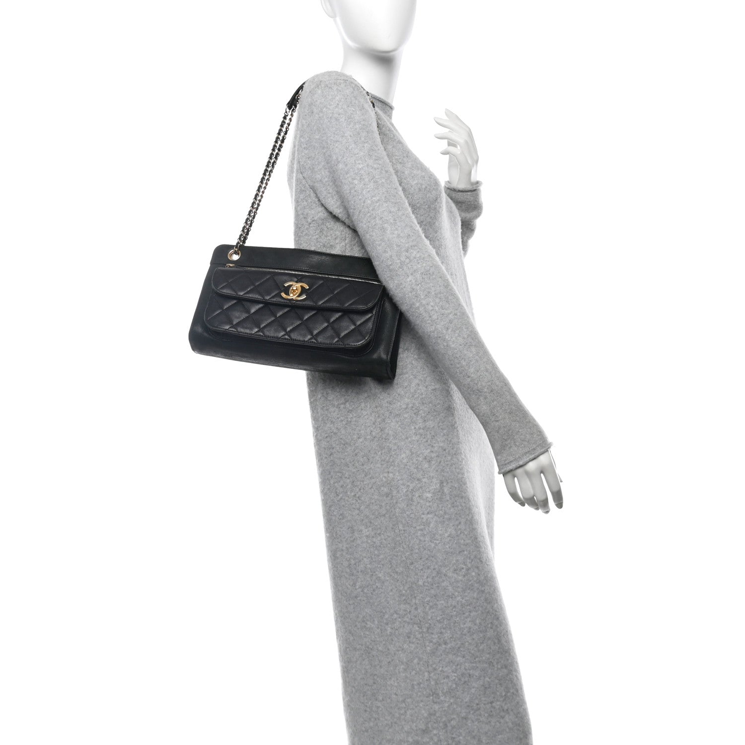 Iridescent Calfskin Quilted In & Out Camera Case Black