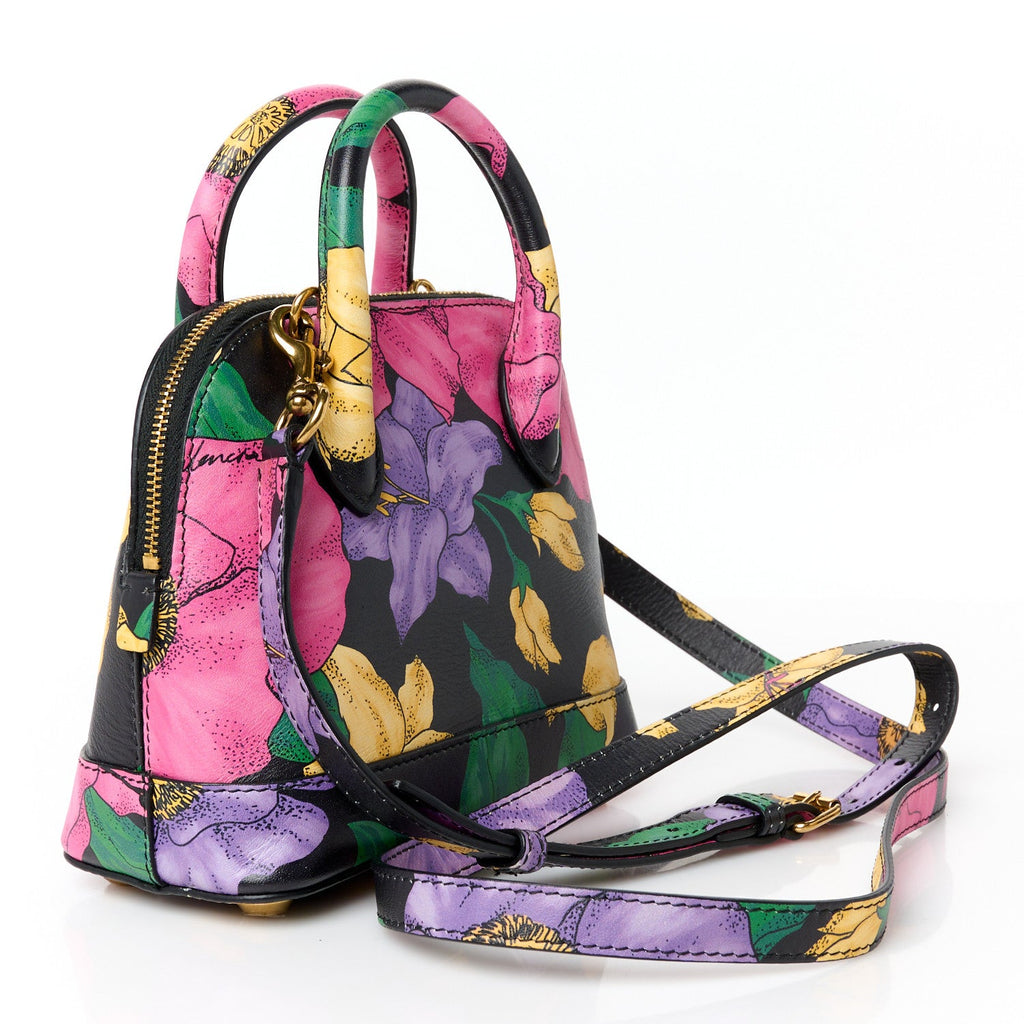 Smooth Calfskin Lush Floral Print XXS Ville Top Handle Bag Black Multicolor