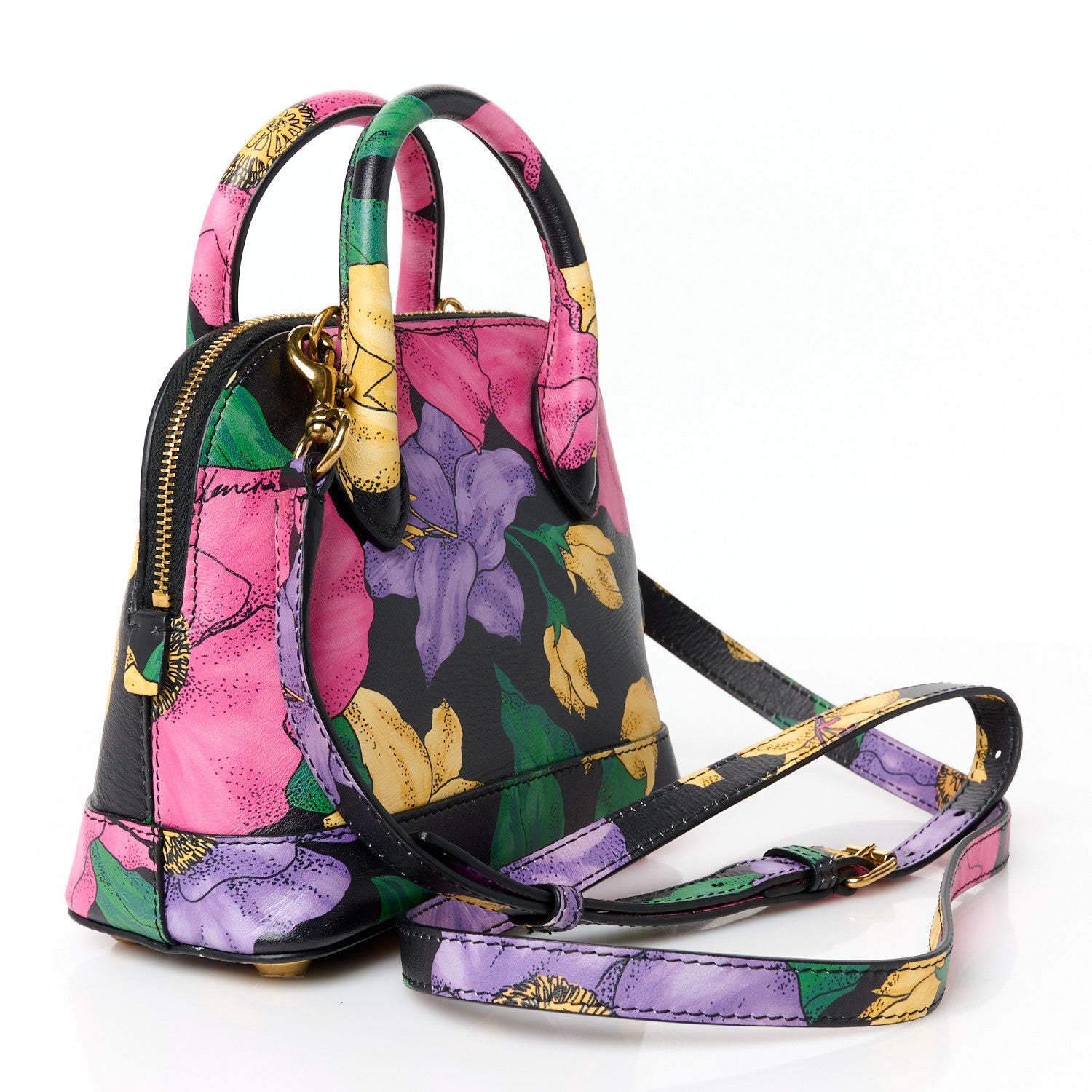 Smooth Calfskin Lush Floral Print XXS Ville Top Handle Bag Black Multicolor