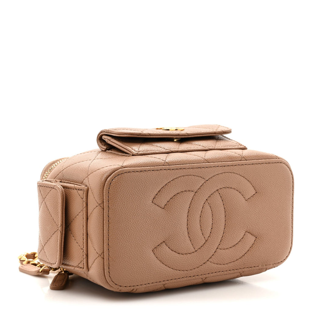 Caviar Quilted Polly Pocket East West Top Vanity With Chain Brown
