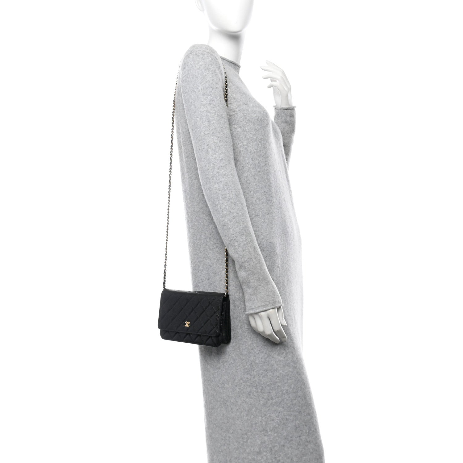 Caviar Quilted Wallet on Chain WOC Black