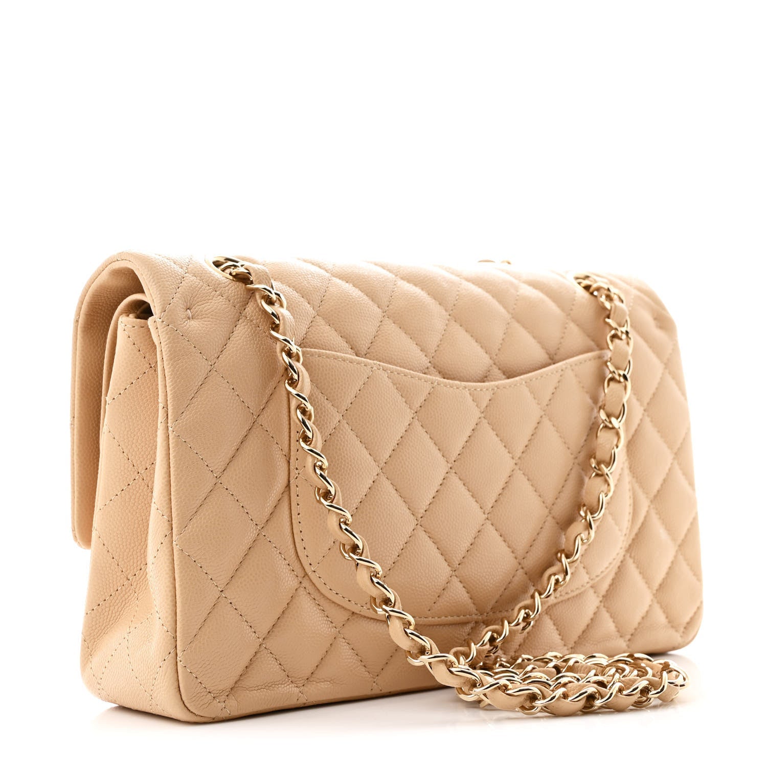 Caviar Quilted Medium Double Flap Beige