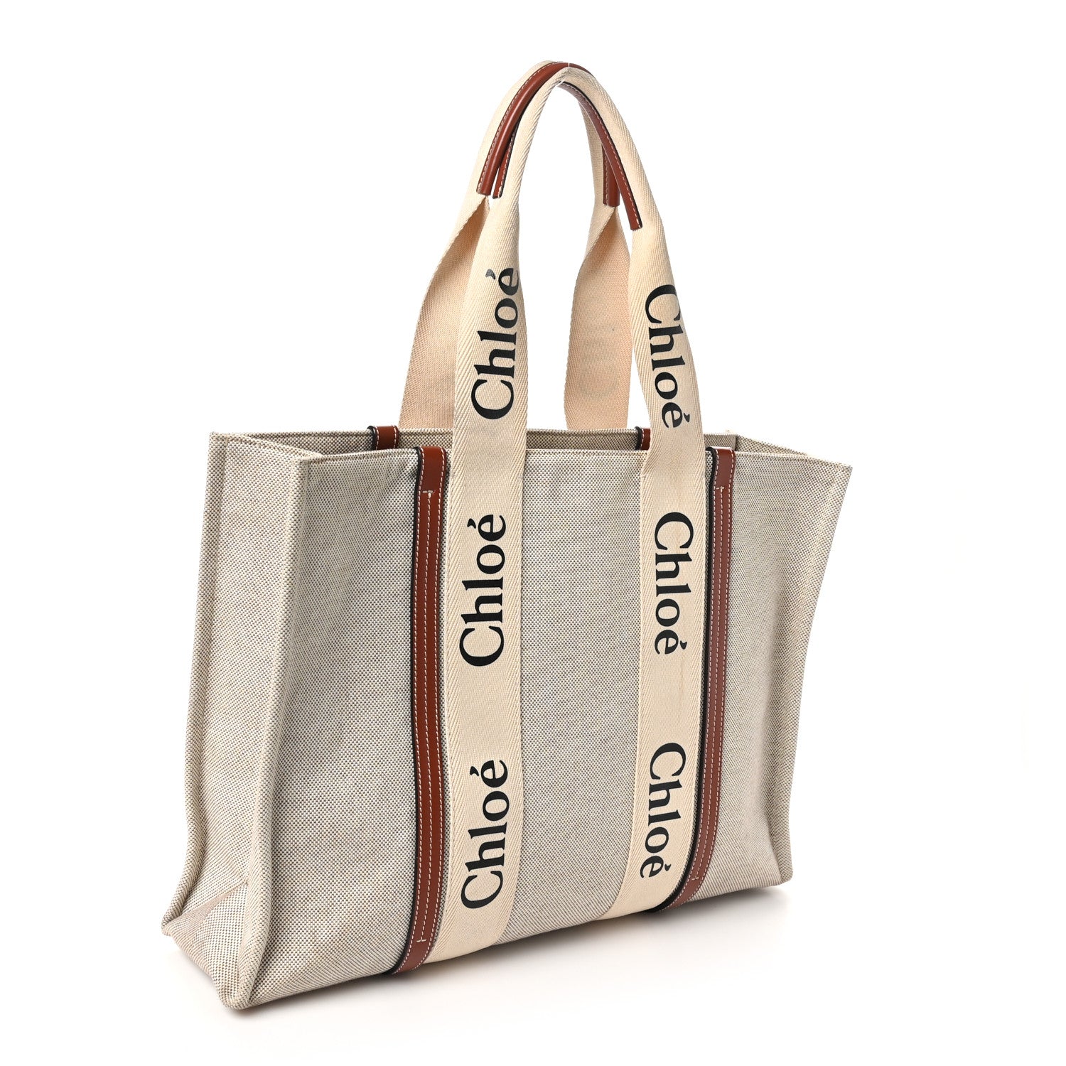 Cotton Calfskin Large Woody Ribbon Tote White Brown