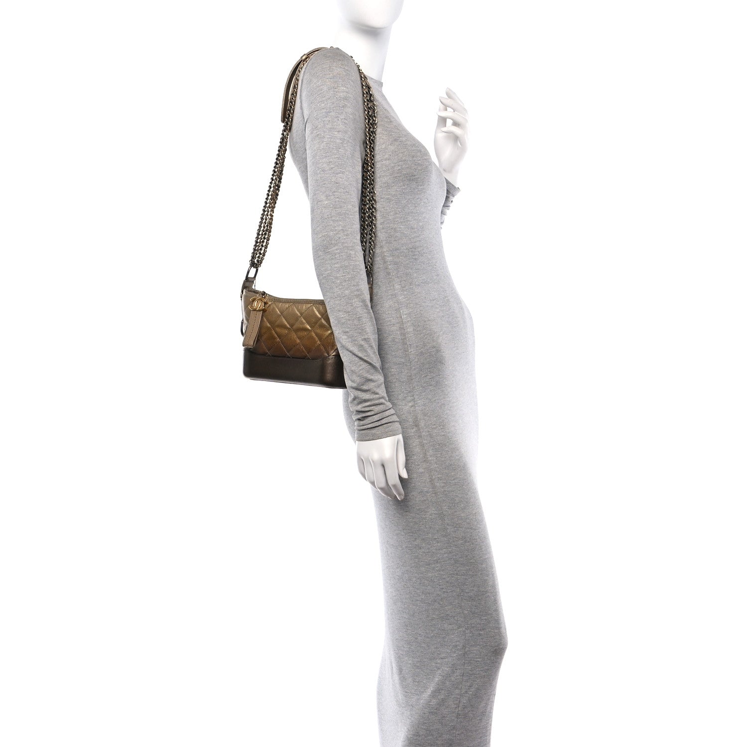 Metallic Goatskin Quilted Small Gabrielle Hobo Gold Bronze