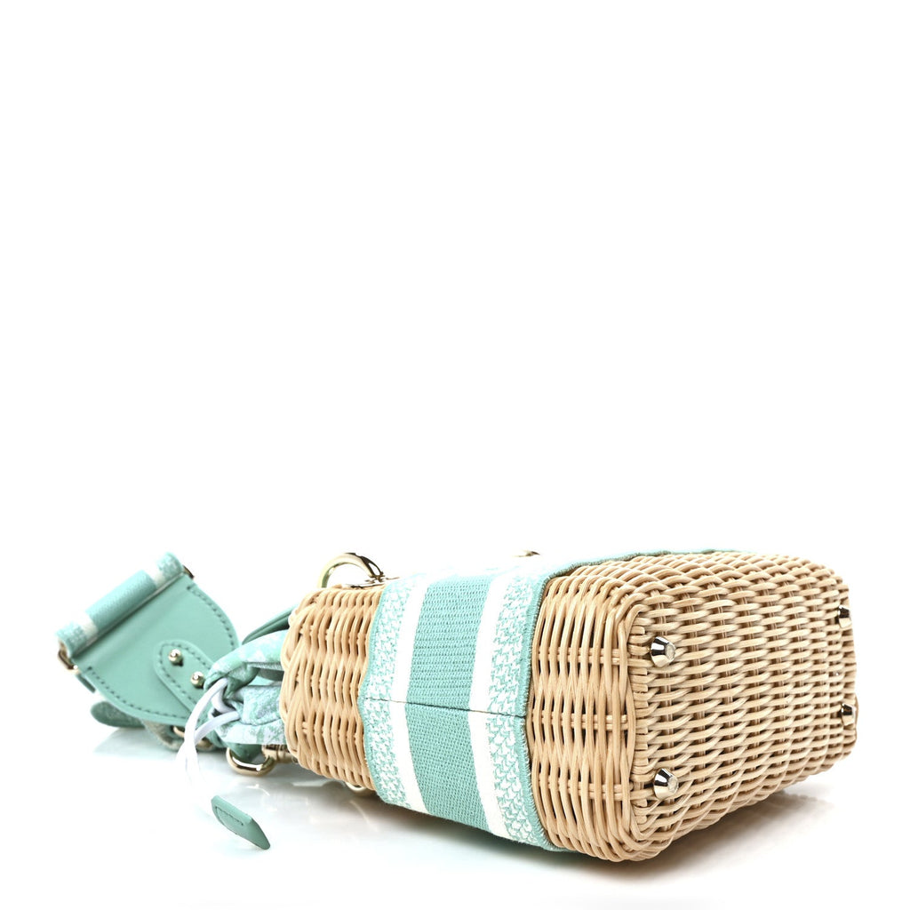 Wicker Oblique Mini Lady Dior Bag Aquamarina