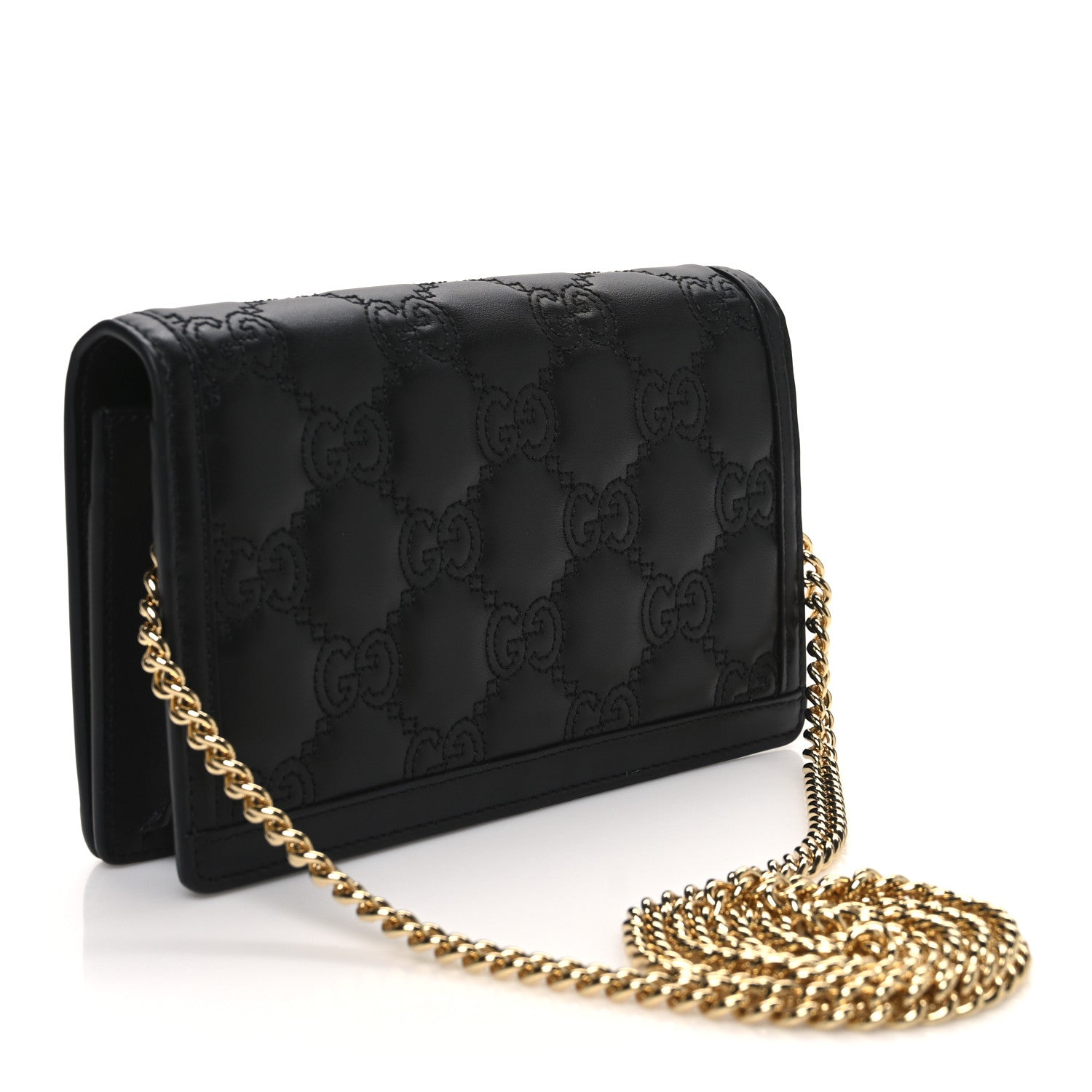 Calfskin GG Matelasse Chain Wallet Black
