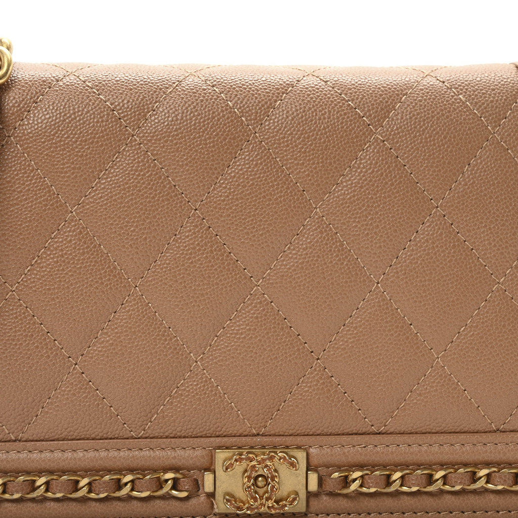 Caviar Quilted Chain Around Boy Wallet On Chain WOC Beige