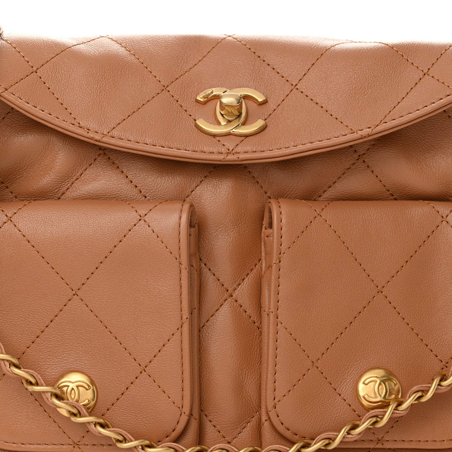 Shiny Calfskin Quilted Supple Twins Small Hobo Bag Brown