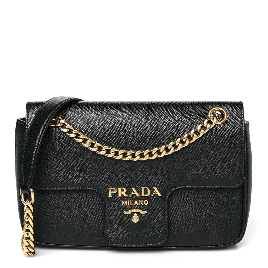 Saffiano Flap Shoulder Bag Black