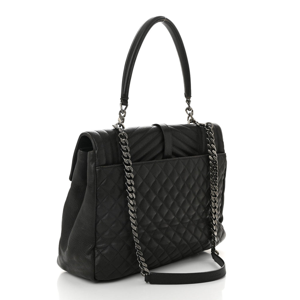 Sheepskin Tri-quilt Monogram Large College Satchel Asphalt