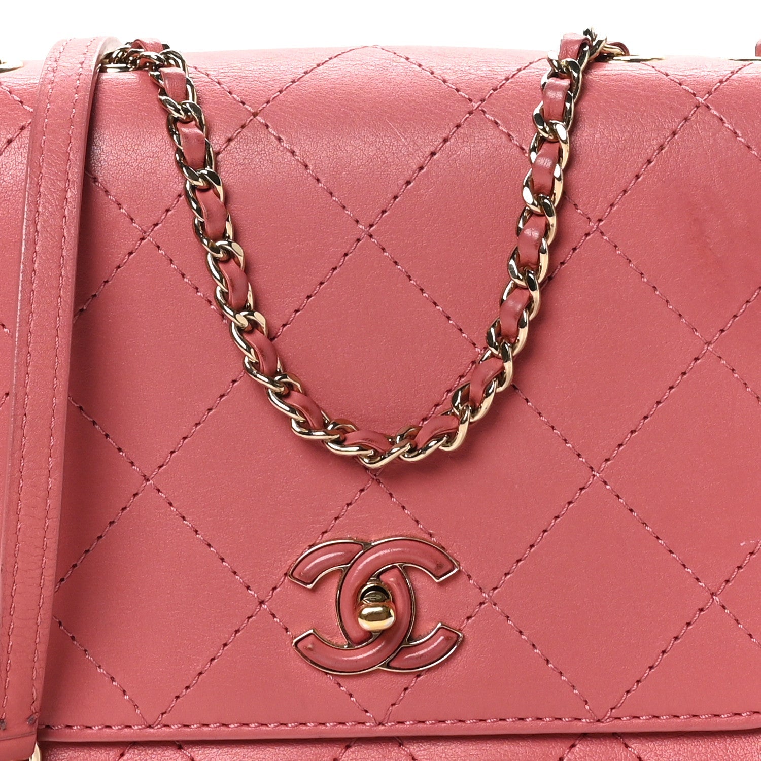 Calfskin Stitched Small Flap Bag Pink