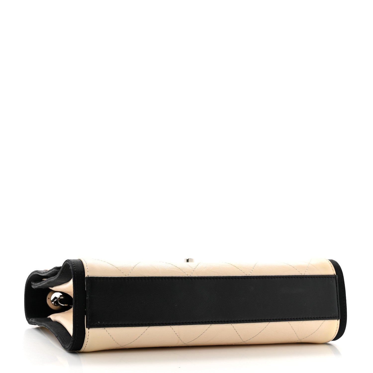 Aged Calfskin Grosgrain Quilted Chain CC Flap Ivory Black