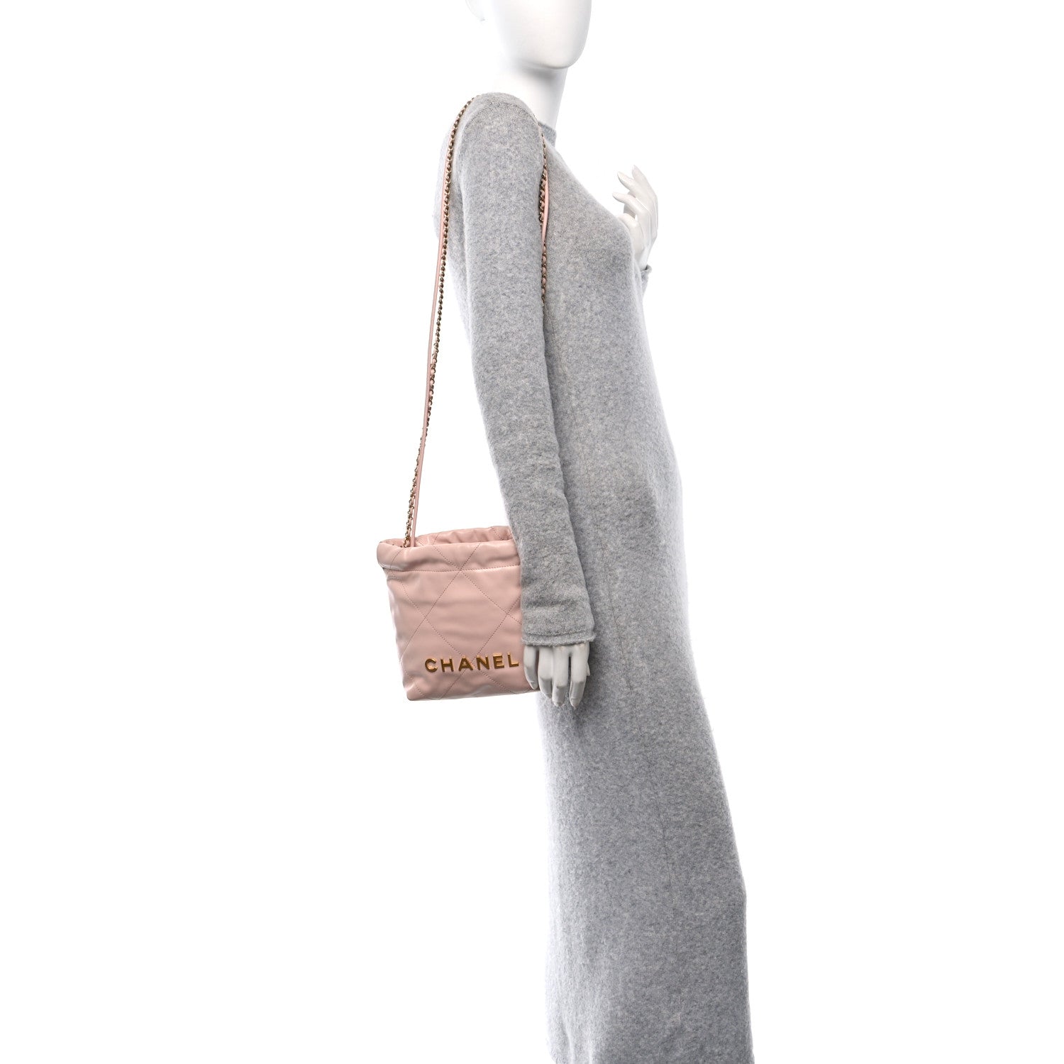 Shiny Calfskin Quilted Mini Chanel 22 Light Pink