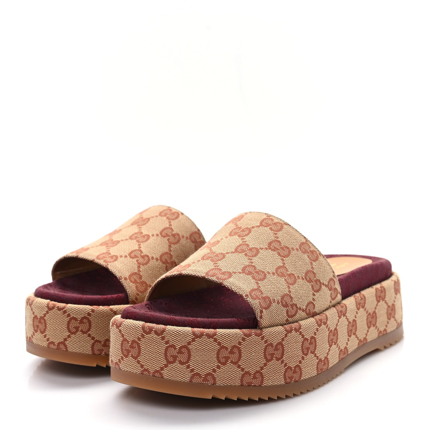 Canvas GG Monogram Angelina Platform Slide Sandals 37.5 Beige Ruggine