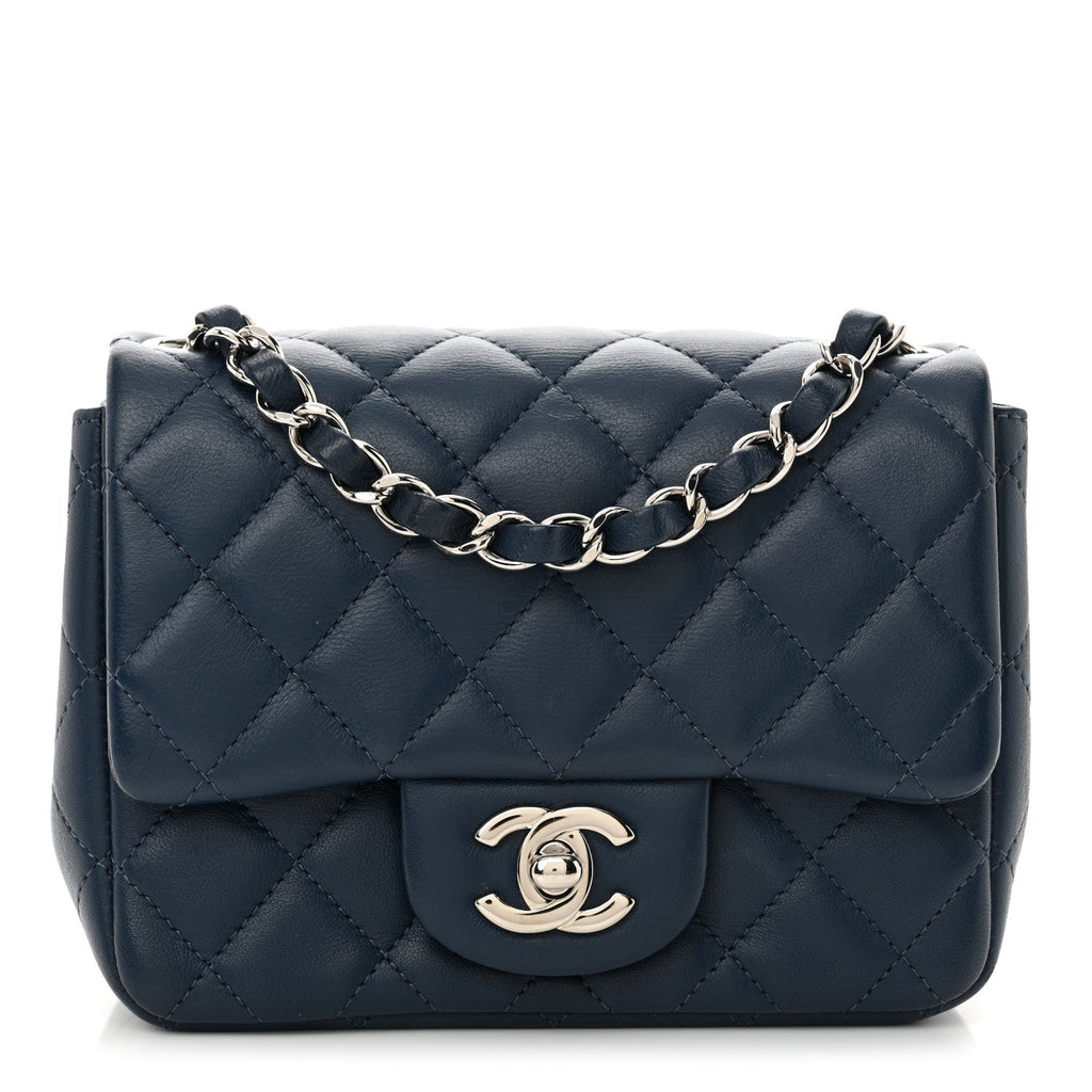 Lambskin Quilted Mini Square Flap Navy
