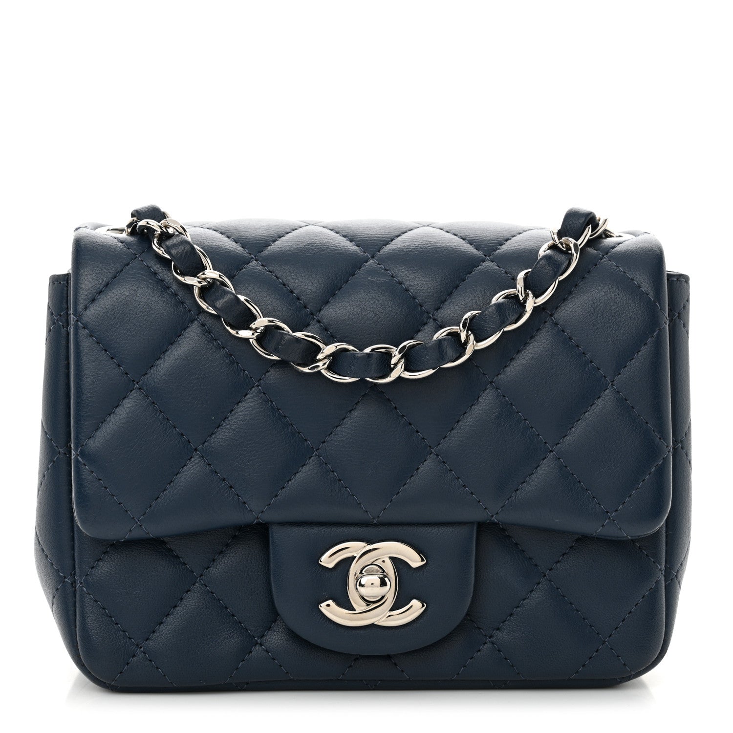 Lambskin Quilted Mini Square Flap Navy