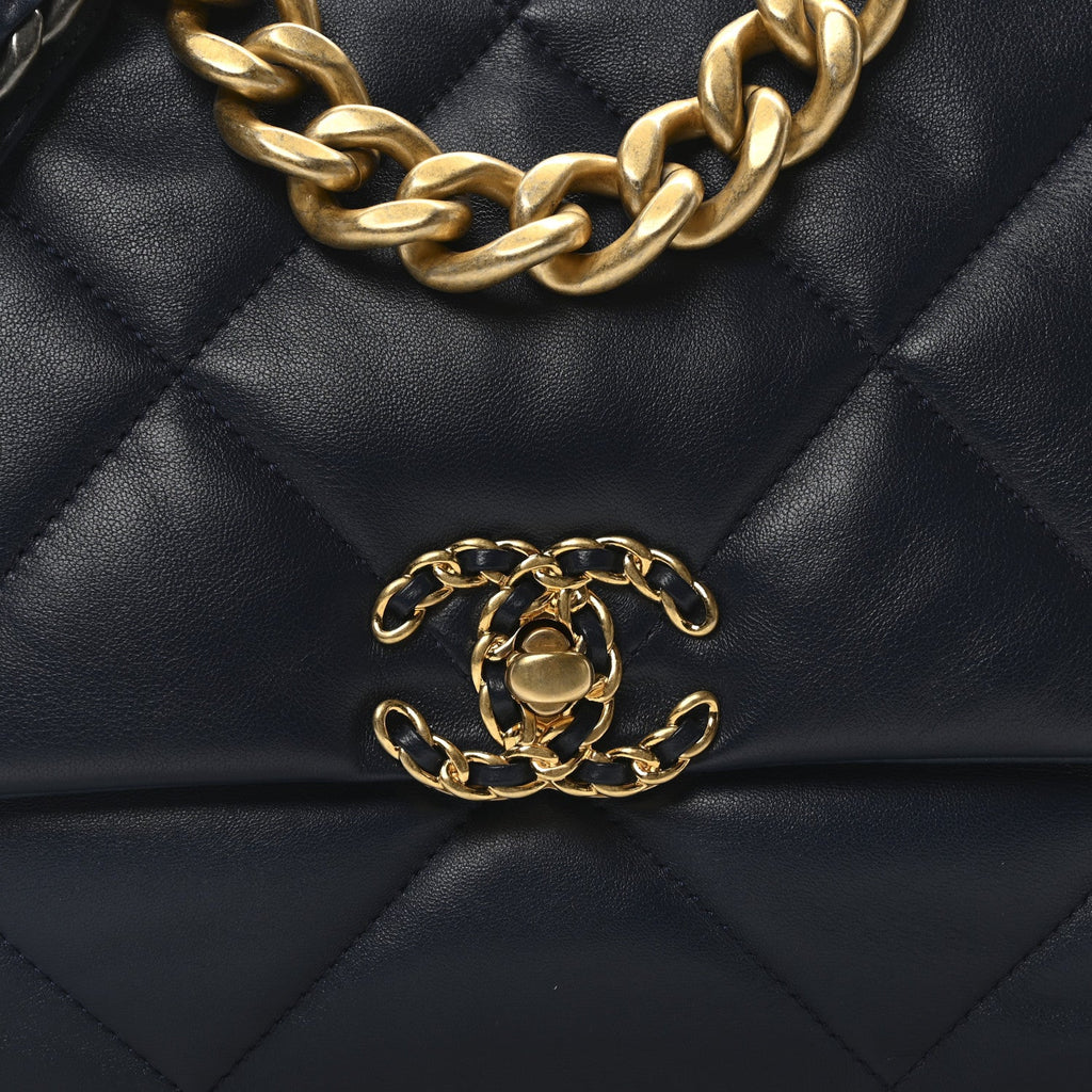 Lambskin Quilted Large Chanel 19 Flap Dark Blue