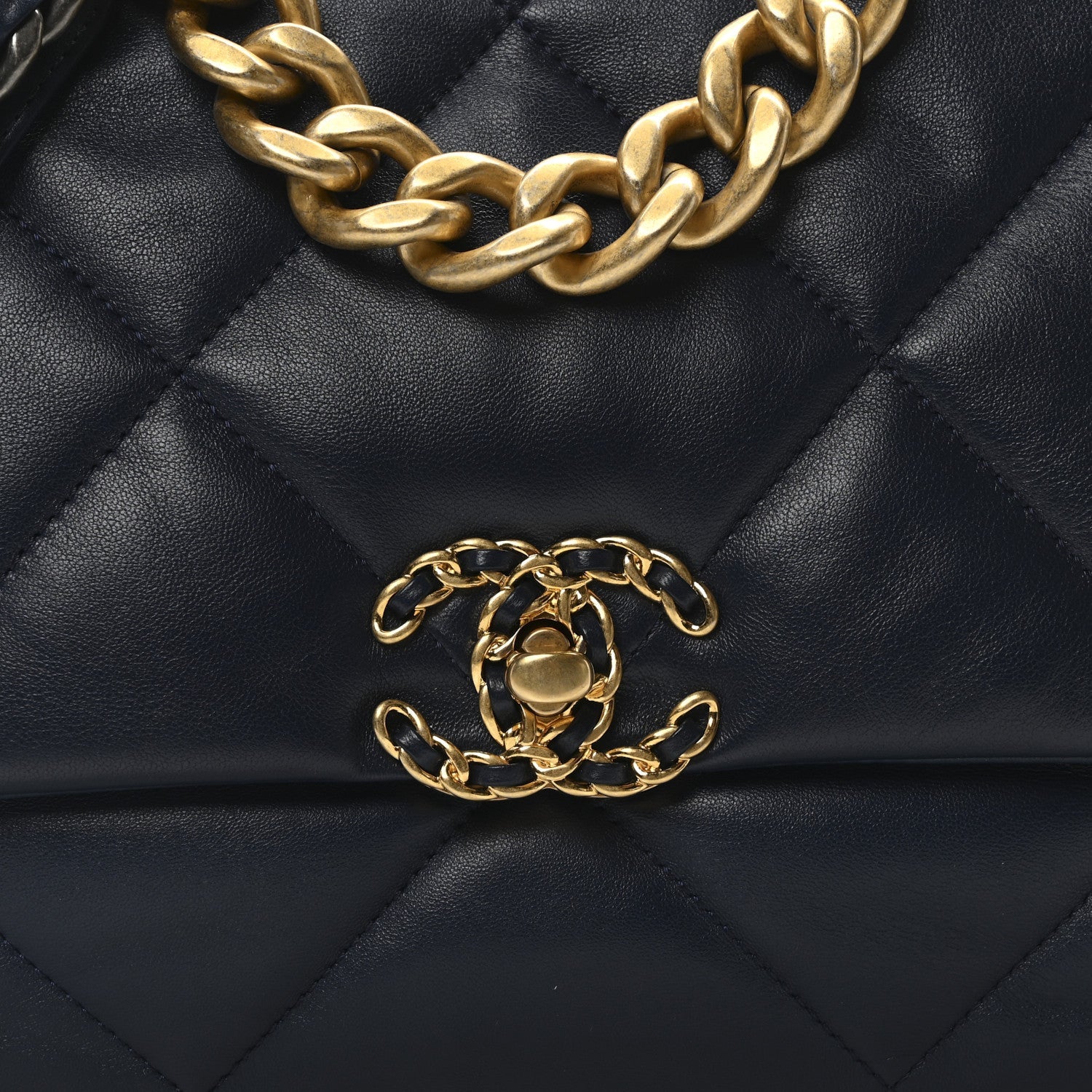Lambskin Quilted Large Chanel 19 Flap Dark Blue