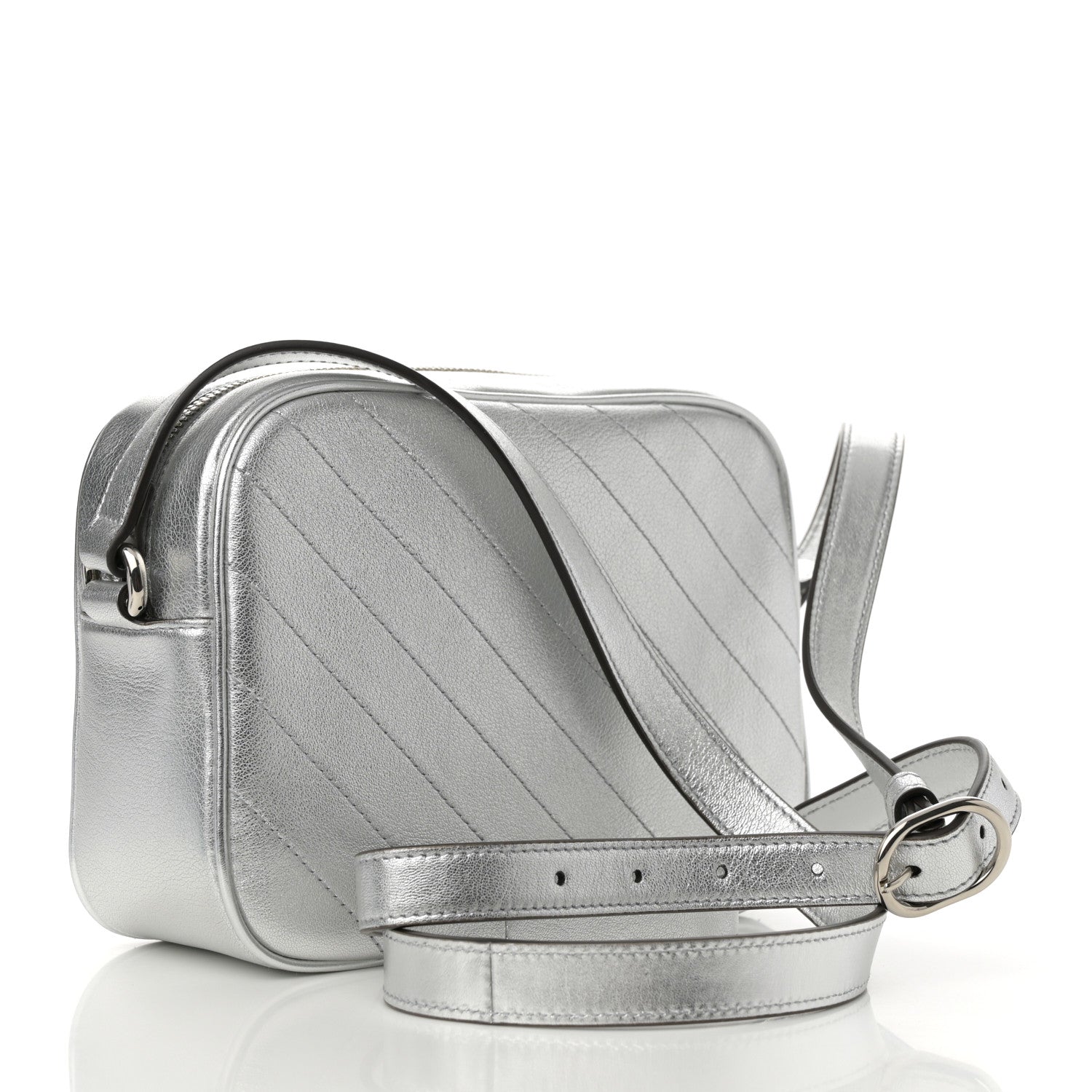Metallic Sakai Be Green Calfskin Diagonal Stitched Small Blondie Shoulder Bag Silver