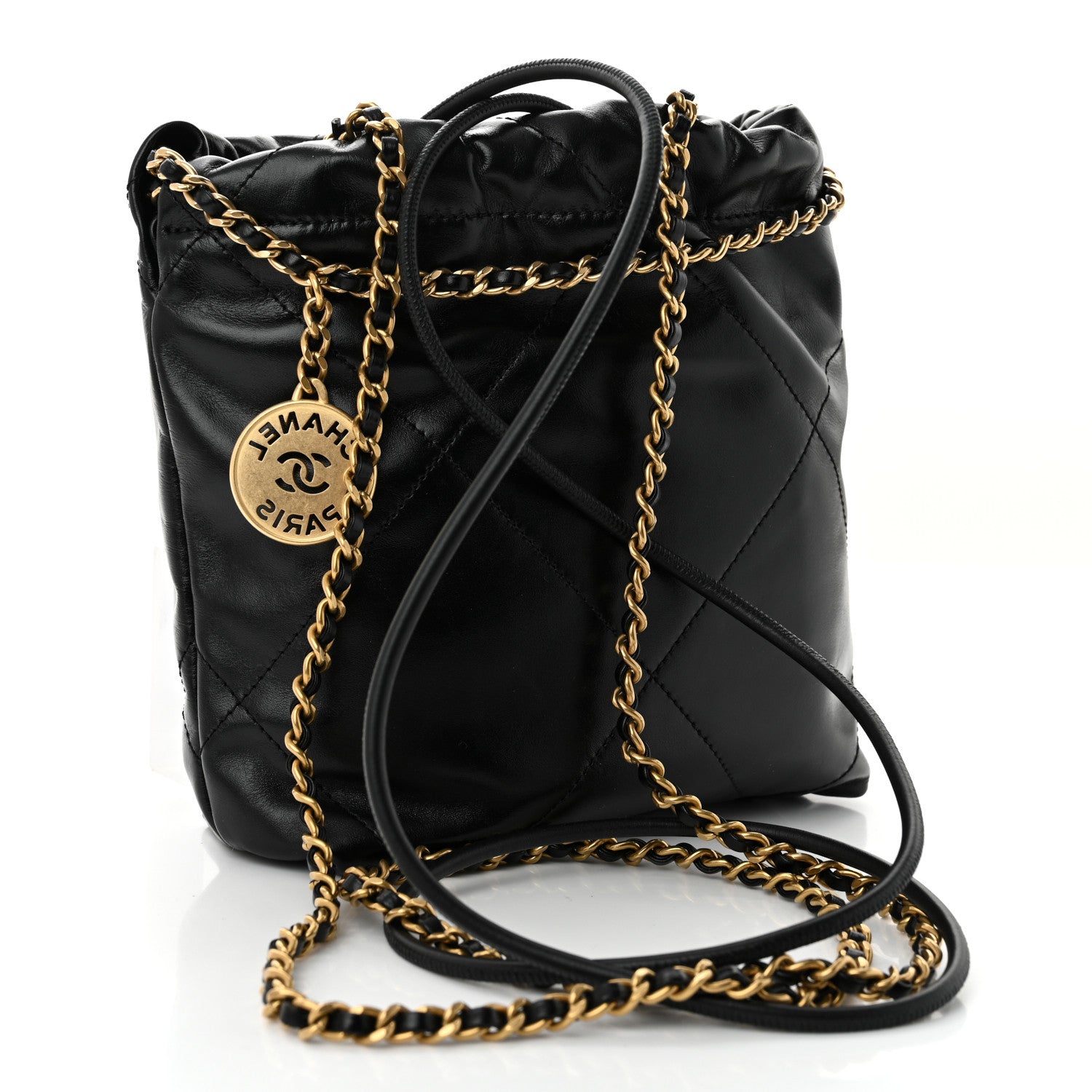 Shiny Calfskin Quilted Mini Chanel 22 Black