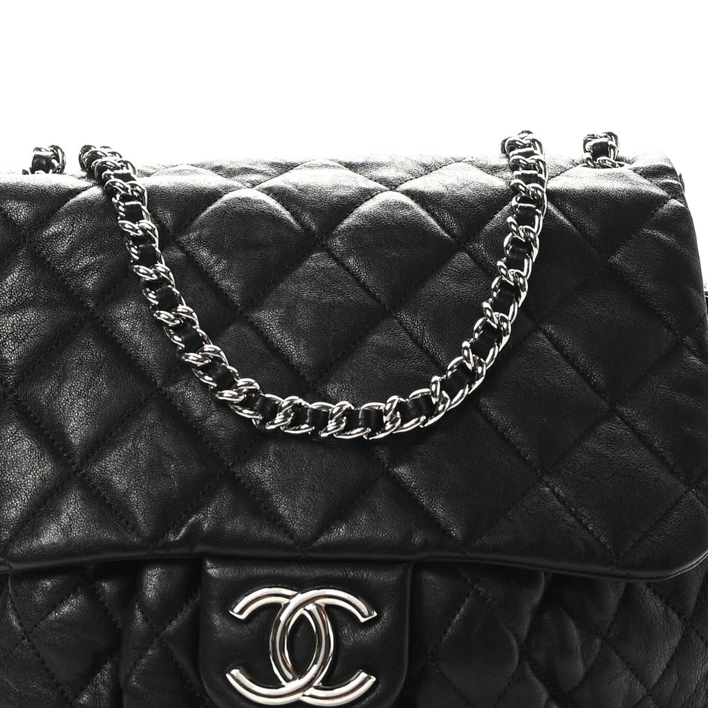 Washed Lambskin Quilted Large Chain Around Messenger Black