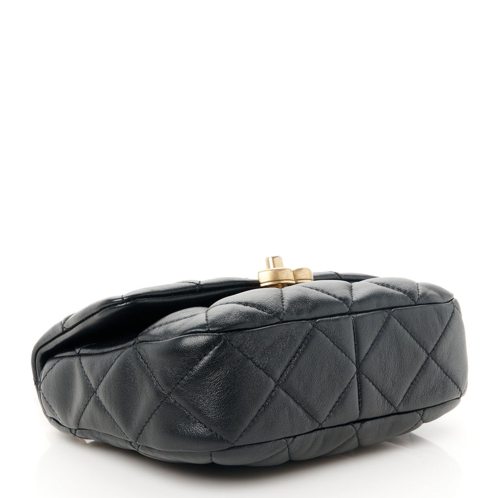 Lambskin Quilted Mini Lacquered Chain Flap Black