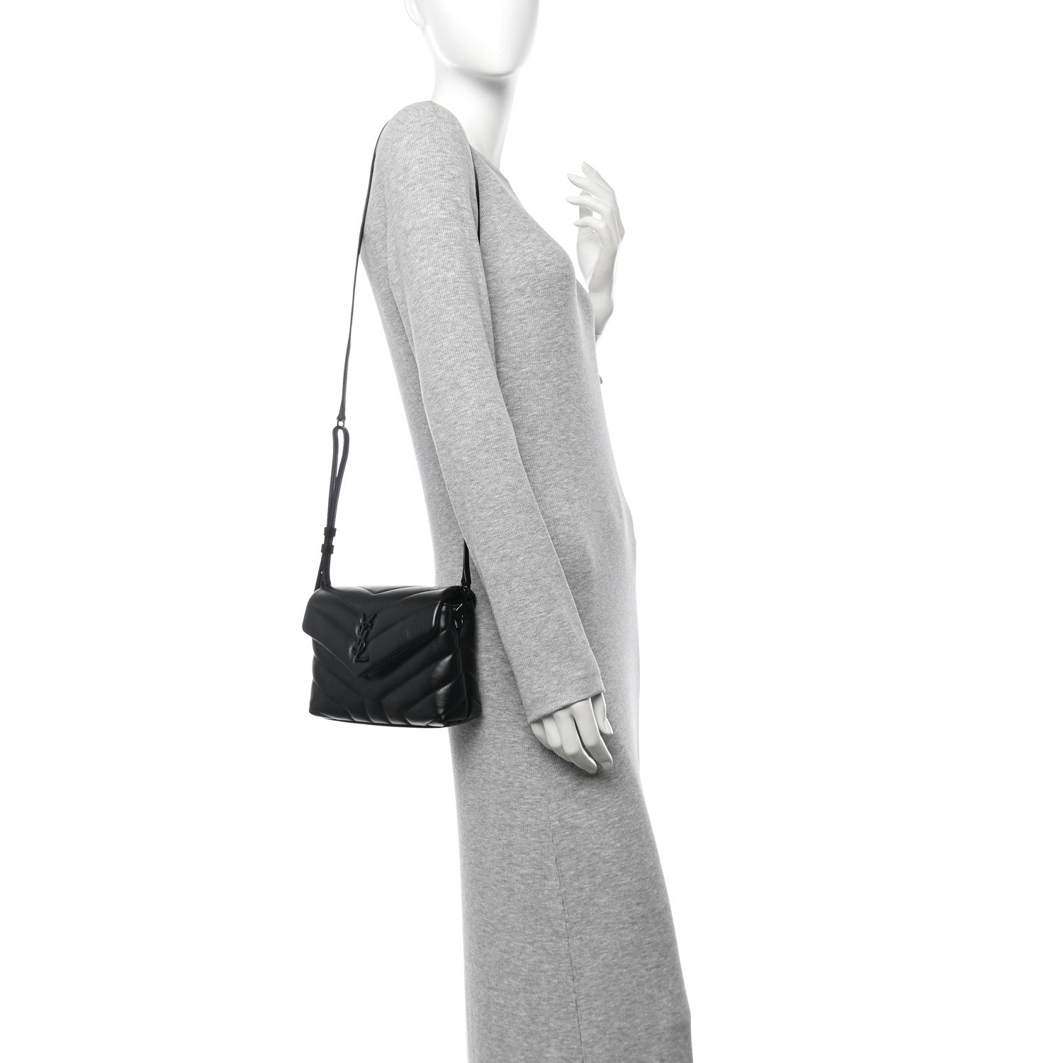 Calfskin Y Quilted Monogram Monochrome Toy Loulou Crossbody Bag Black
