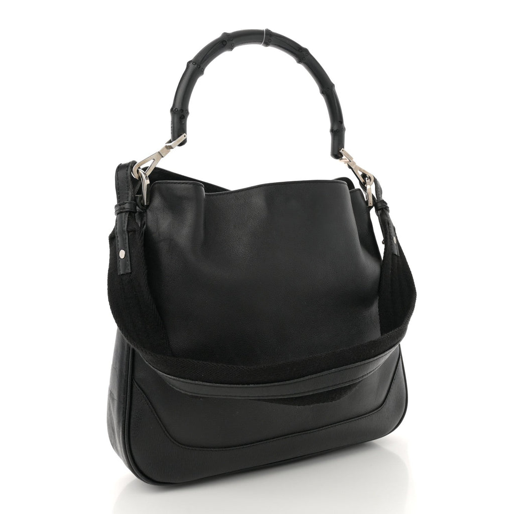Calfskin Bamboo Top Handle Bag Black Black