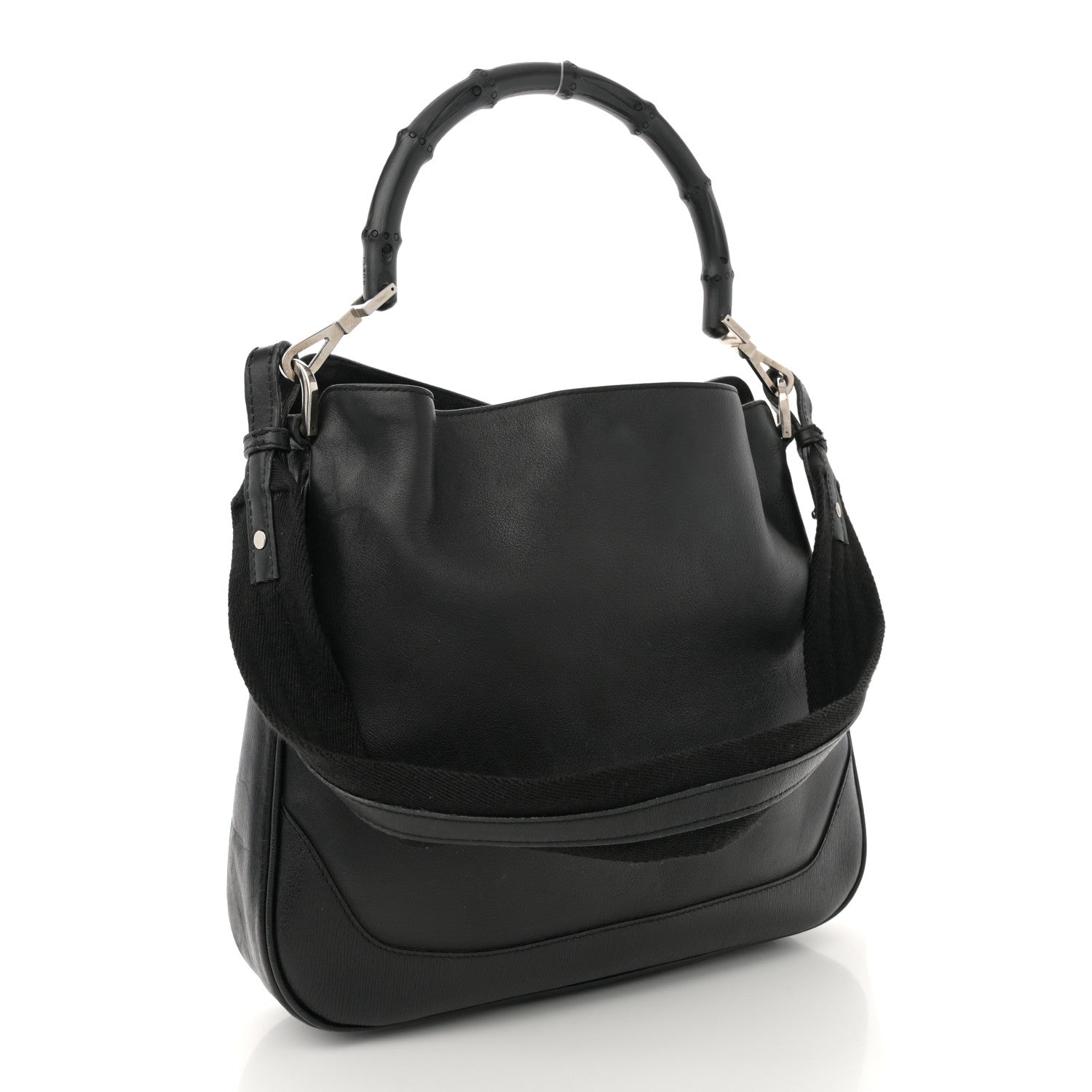 Calfskin Bamboo Top Handle Bag Black Black