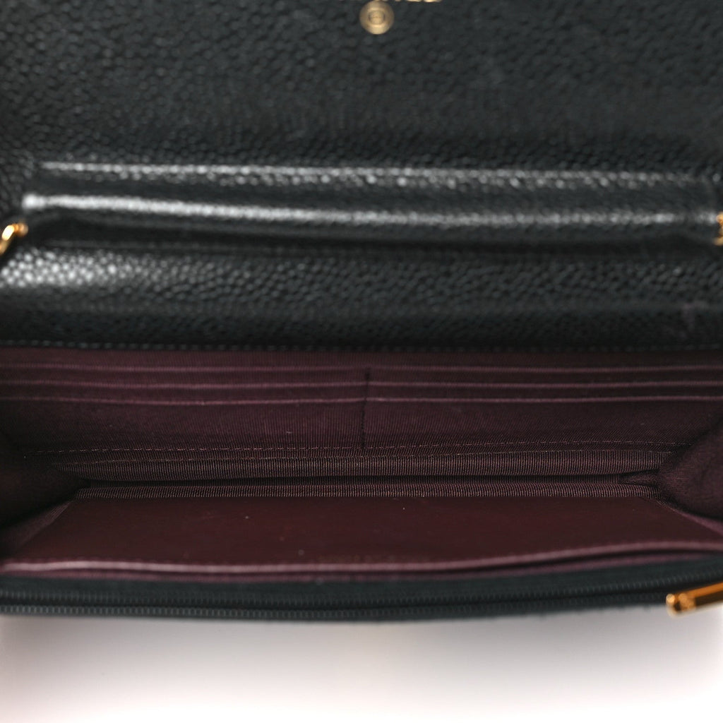 Caviar Quilted Wallet on Chain WOC Black