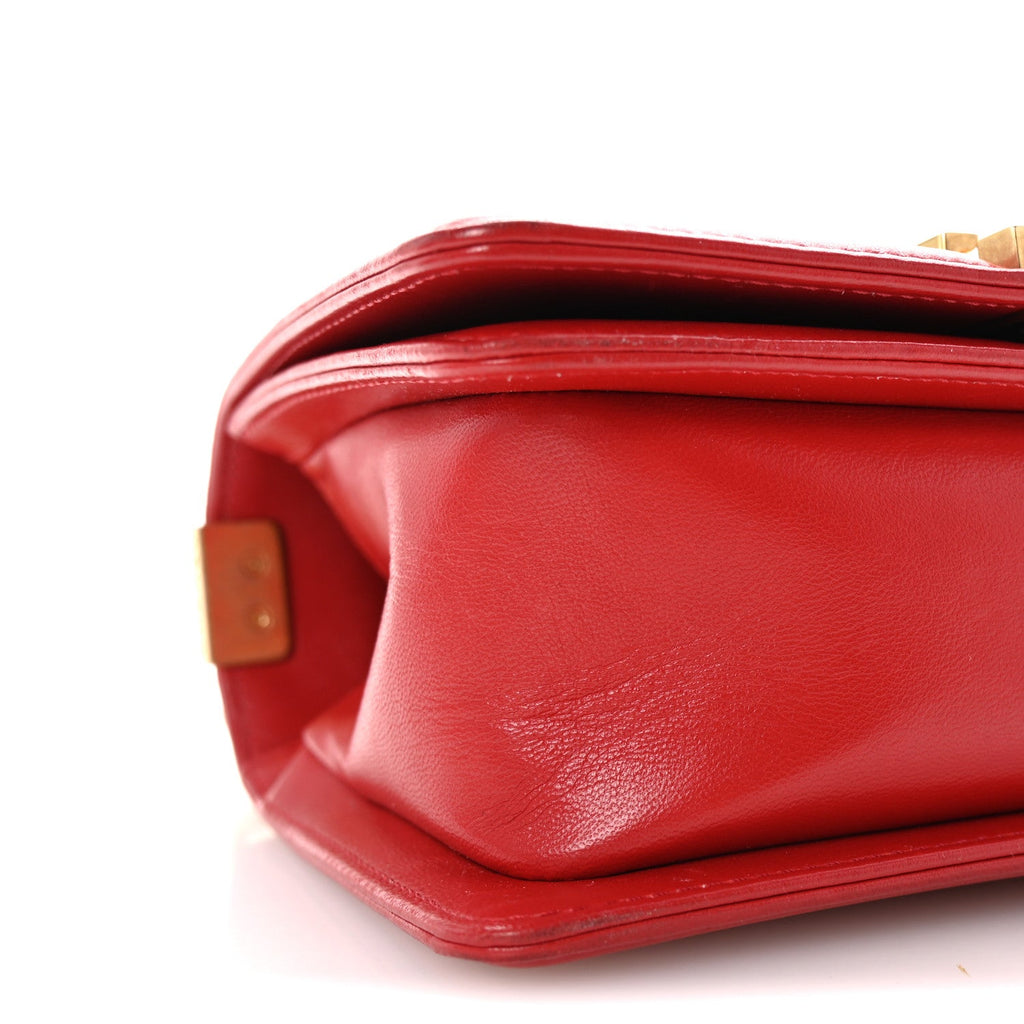 Lambskin Quilted Small Boy Flap Red