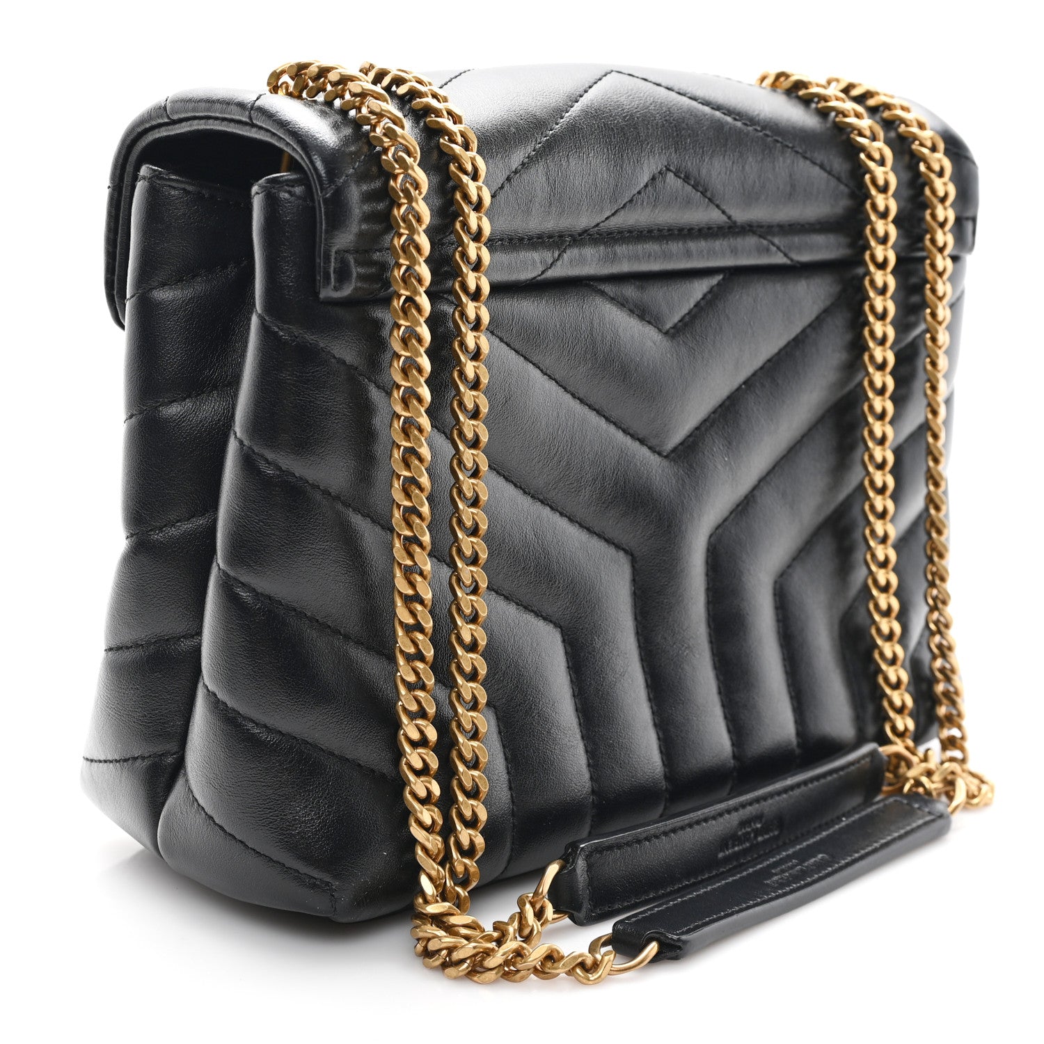 Calfskin Y Quilted Monogram Small Loulou Chain Satchel Black