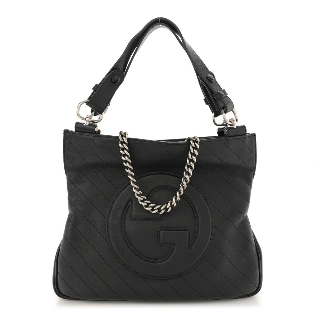 Sakai Be Green Calfskin Diagonal Stitched Small Blondie Tote Black