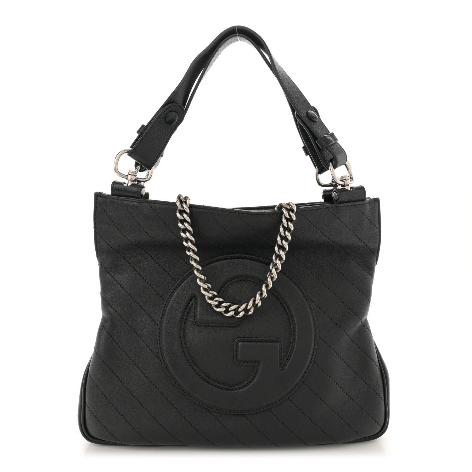 Sakai Be Green Calfskin Diagonal Stitched Small Blondie Tote Black
